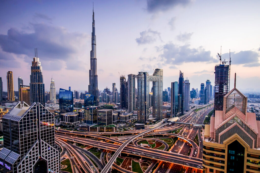 "Dubai Skyline, the backdrop for the luxurious world of 22 Karat Au Finja Gold Bangles"